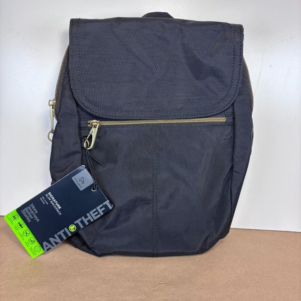 Travelon Anti-Theft Signature Slim Travel Backpack Nylon Black RFID Blocking NWT